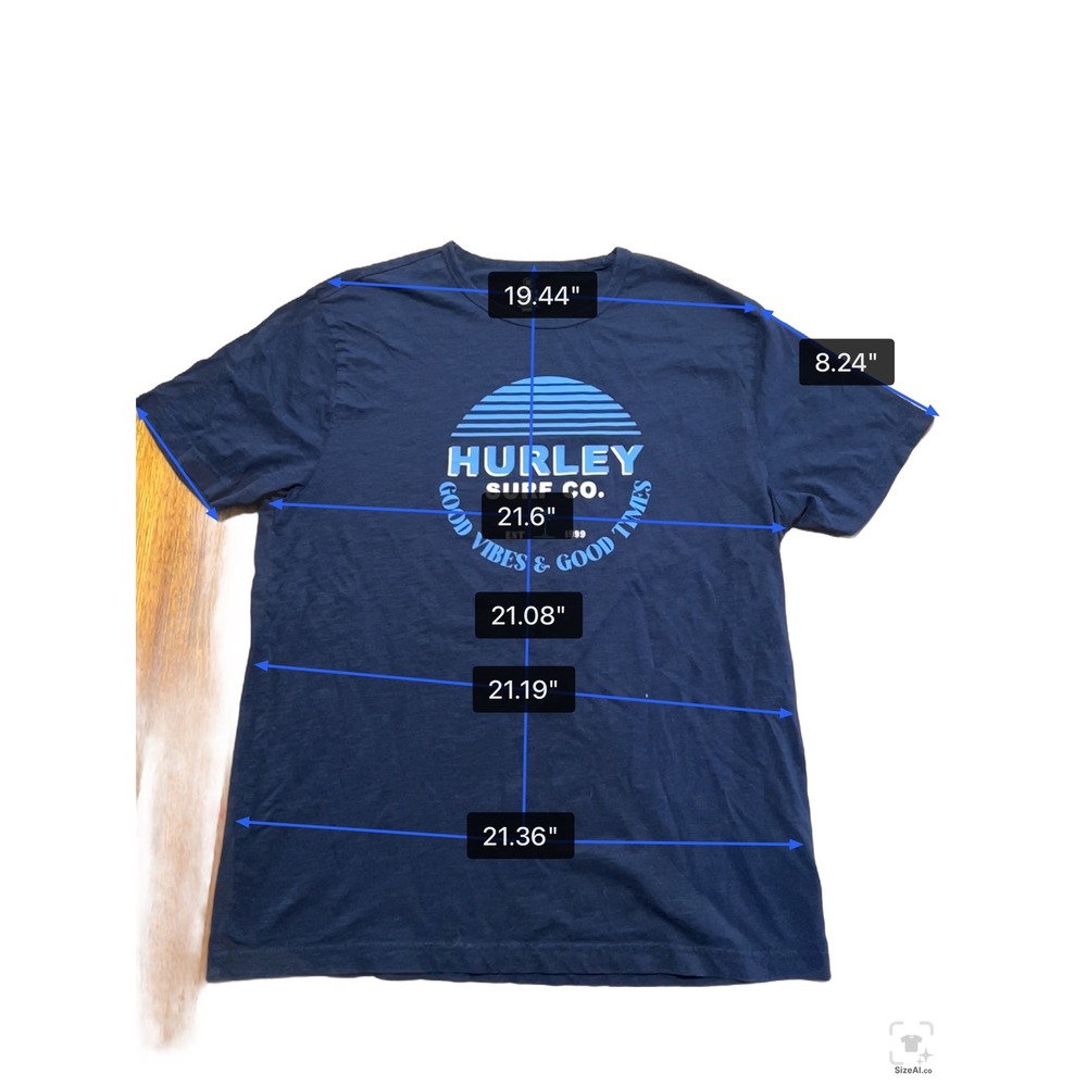 Hurley Surf Co Men LG Navy Blue Good Vibes Good Times Palm Tree Graphic Shirt